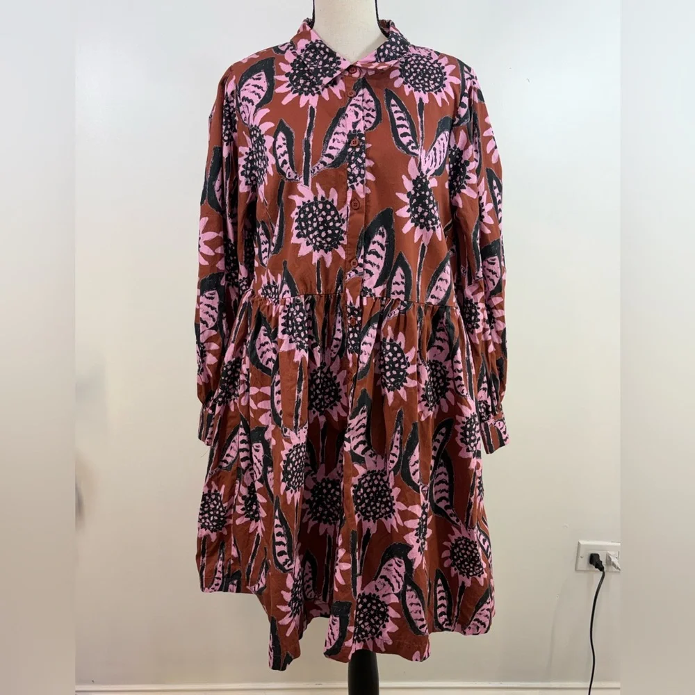 gorman Pink and Brown Floral Long Sleeve Shirt Dress - Picture 4 of 8
